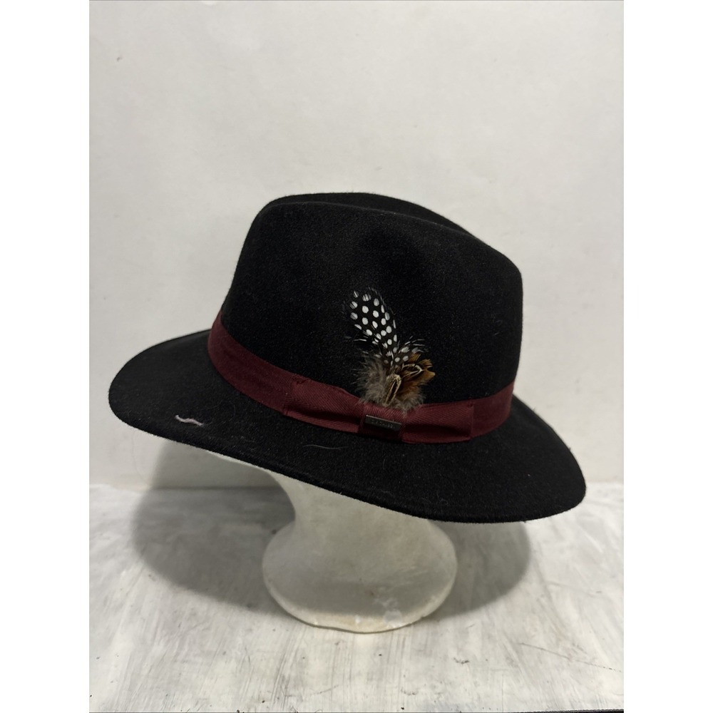 Dorfman Hat Co Circa 1921 Black Fedora Hat 55cm Medium Burgundy Band Feather